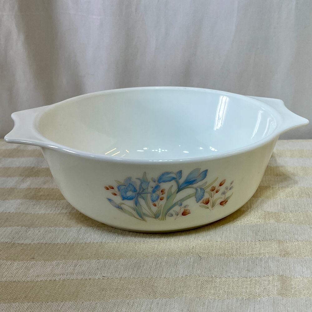 JAJ English Pyrex Blue Iris Casserole Serving Bowl With Handles No Lid Vintage